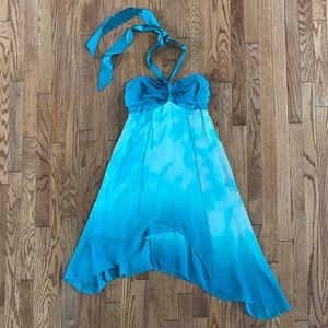 🔥🔥🔥New with tags! SILK Gorgeous women Bebe blue ombré asymmetric midi dress S